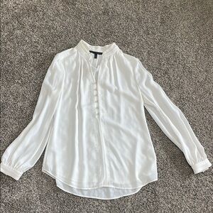 White House Black Market Cream Blouse with Cuffed Sleeves and Mandarin Collar